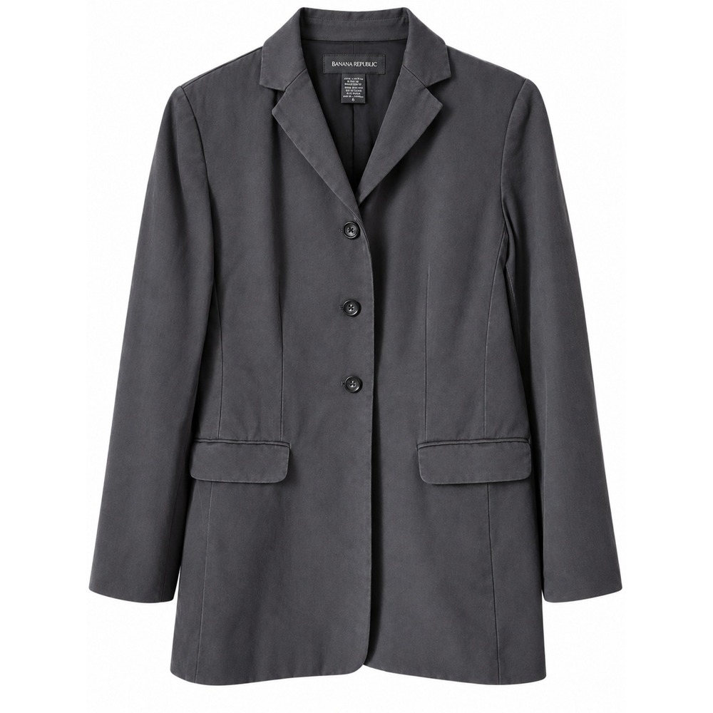 Banana Republic Womens 6 Gray 100% Silk Blazer Jacket 3-Button Shoulder Pads